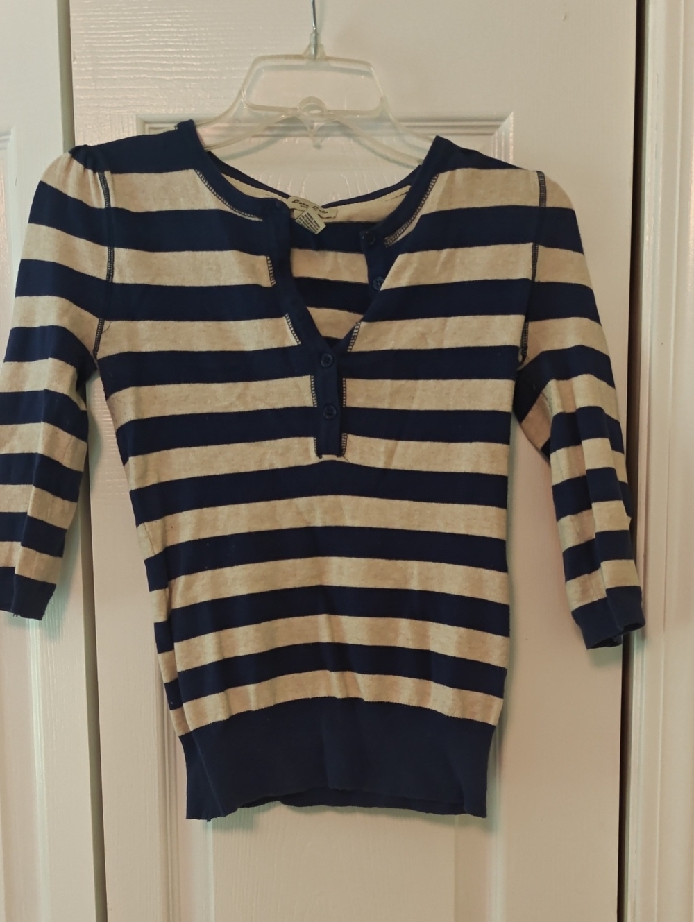 Striped Navy and Cream Henley Top - Women